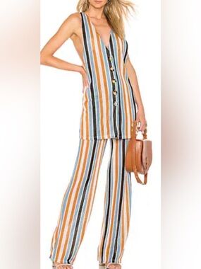 Free People Striped Wide-Leg Blouse and trousers set Tan & Black
